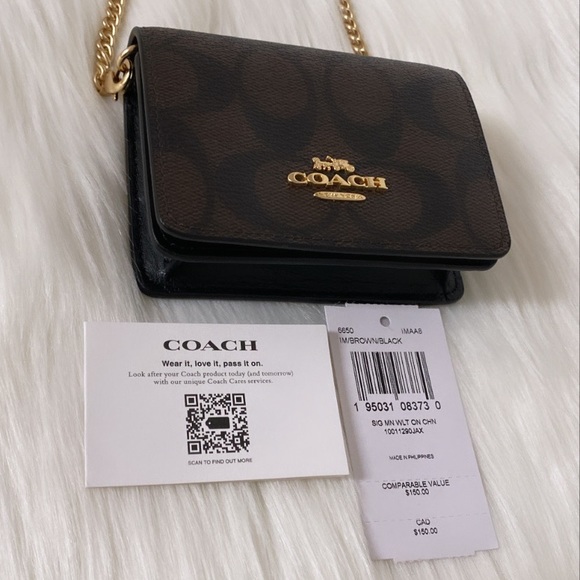New💃Coach Mini Wallet On A Chain Signature Canvas - Picture 7 of 7